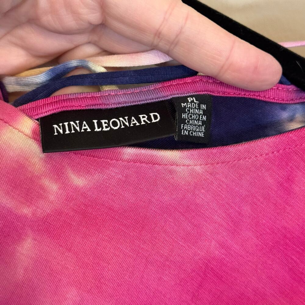 Nina Leonard Tie Dye Maxi Tank Dress L Petite Sleeveless Slit Stretch Summer - Picture 6 of 7